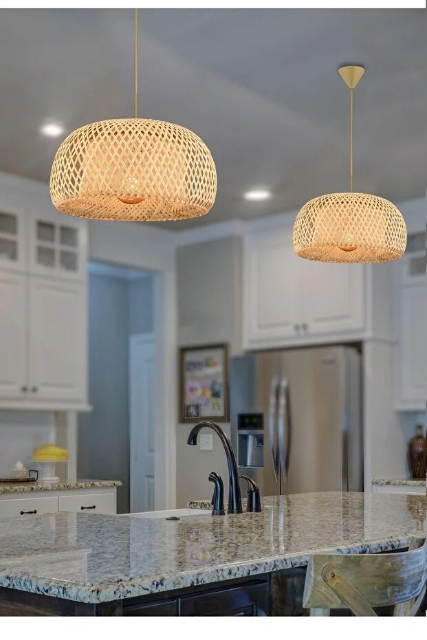 Mirage Model Tekli Rattan Bambu Modern Tasarım İskandinav Bohem Sarkıt Avize